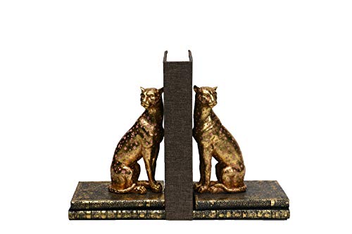 Comfy Hour Farmhouse Home Decor Collection Polyresin Solid Heavy Set of L/R Cheetah Art Bookends, 1 Pair, Gold