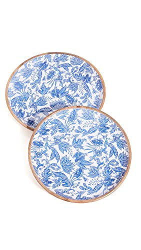 Two's Company Blue Batik Set of 2 Hand-Crafted Wood Round Trays