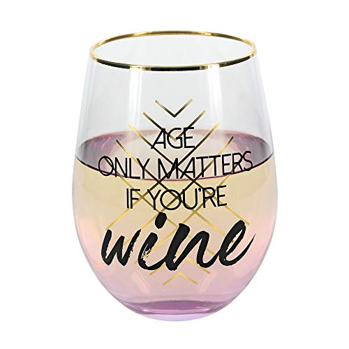 Pavilion Gift Company Purple Gla Age Only Matters Ombre & Gold 18oz Stemless Birthday Wine Glass