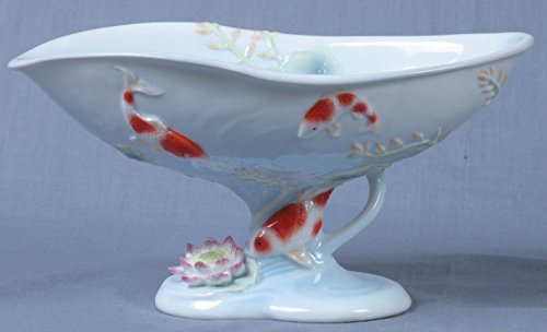 Unicorn Studio 8.25 Inch Art Nouveau White Porcelain Koi Fish with Lotus Tray