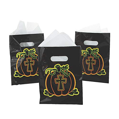 Fun Express Neon Christian Pumpkin Goody Bags - Party Supplies - 50 Pieces