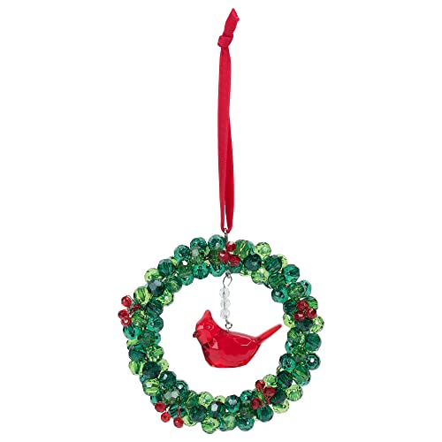 Ganz Cardinal Berry Wreath Ornament, 10.25-inch Diameter, Multicolor