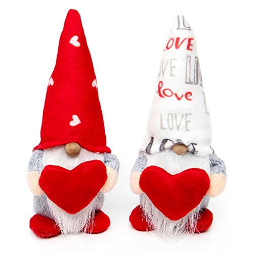 MeraVic Gnome with White Beard, Feet and Arms Love and Heart, 6 Inches, Plush, Collectible Figurines, Gifts for Home Shelf D‚àö¬©cor, Set of 2 - Spring Decoration