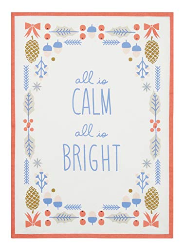 Peking Handicraft 04EO112AC Festival Forage with All is Calm All is Bright Sentiment Kitchen Towel, 25-inch Long, Cotton