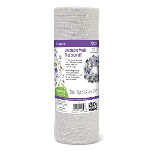 Floracraft Floral Tools and Accessories Decorative Mesh 10" x 10 yd Metallic White, 8.55 lb