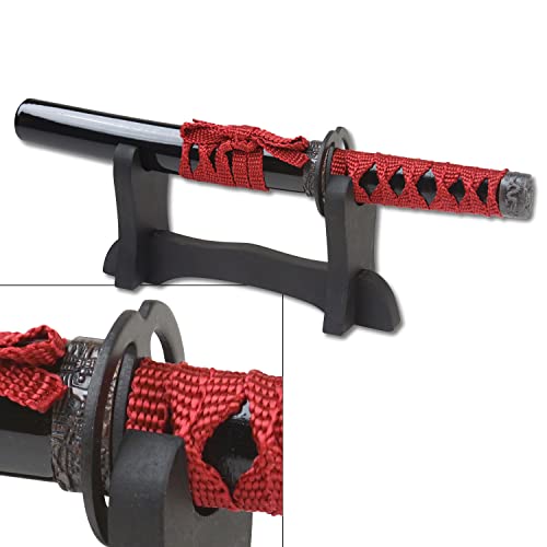 Master Cutlery BladesUSA  Letter Opener  Historical Short Sword  9.50-inches Overall, Red Cord Wrapped Handle, Black Lacquer Scabbard, Includes Sword Stand, SW-1811BK  Collectible, Display, Replicas