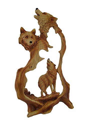 unison gifts MMD-182 12 Inch Wolf Pack Howling Woodlike Carving Statue Figurine