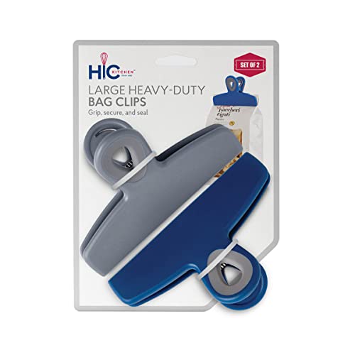 HIC Kitchen Large-Heavy Duty Bag Clips, Blue/Gray