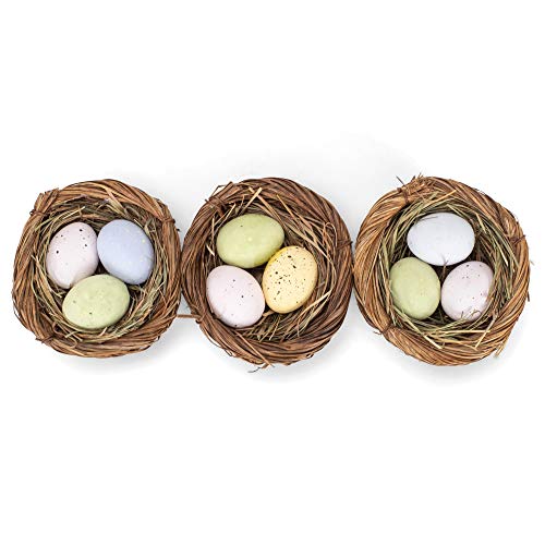 Raz 4103407 Artificial Nest with Eggs, Set of 3, Chinese Sprangletop