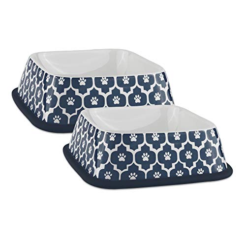 DII Design Bone Dry Lattice Collection Pet Bowl & Canister, Squares - 6.75 x 6.75 x 2", Nautical Blue