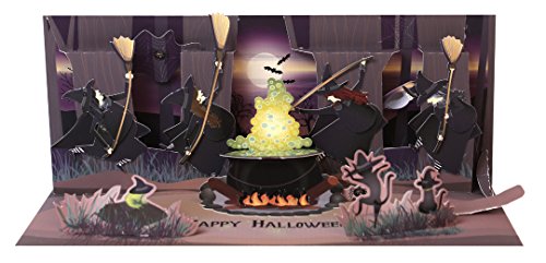 Up With Paper Pop-Up Panoramics Sound Halloween Greeting Card - Full Moon Witches
