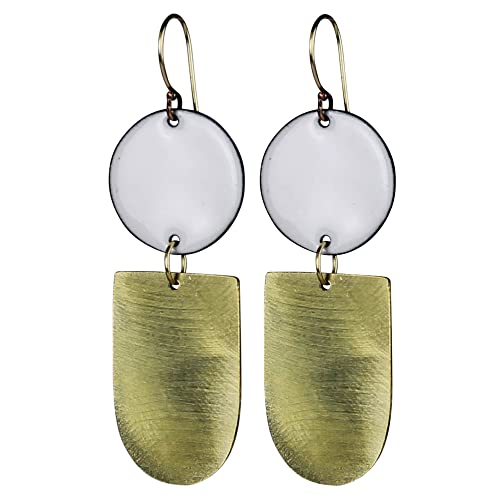 HomArt Circle with Inverted Arch Donte Earrings, 3-inch Height, White, Enamel and Brass