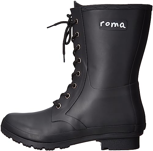 Roma Boots Women's EPAGA Short Lace-Up Rain Boots, Matte Black