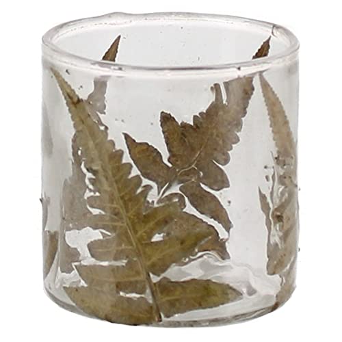 HomArt Small Enameled Fern Hurricane, 3-inch Height, Fern and Glass