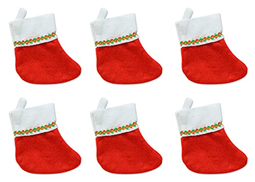 Beistle 6 Piece Mini Felt Fabric Christmas Stockings for Gifts and Crafts Decorations and Tree Ornaments for The Holiday Season, 4.5" x 6", Red/White/Green/Gold