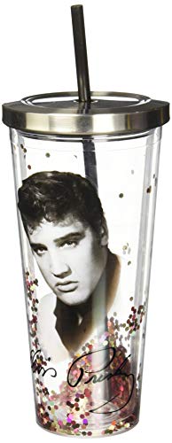 Spoontiques 21301 Elvis Presley Glitter Cup With Straw, Multicolor