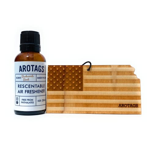 Arotags Kansas Patriot Wooden Car Air Freshener - Long Lasting Backwoods Birch Scent Diffuses for 365+ Days - Includes Hanging Mirror Diffuser and Fragrance Oil - 100% American Made