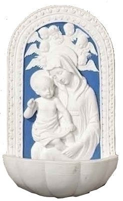 Roman Della Robbia Madonna and Child Holy Blue and White Water Fountain