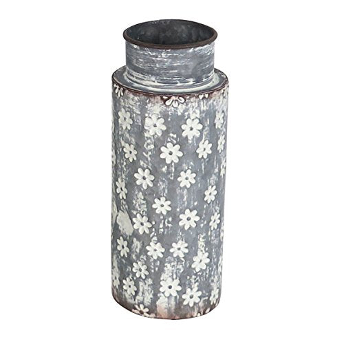 Foreside Home & Garden Rustic Whitewashed Floral Galvanized Metal Decorative Vase, 71, Farmhouse Gray