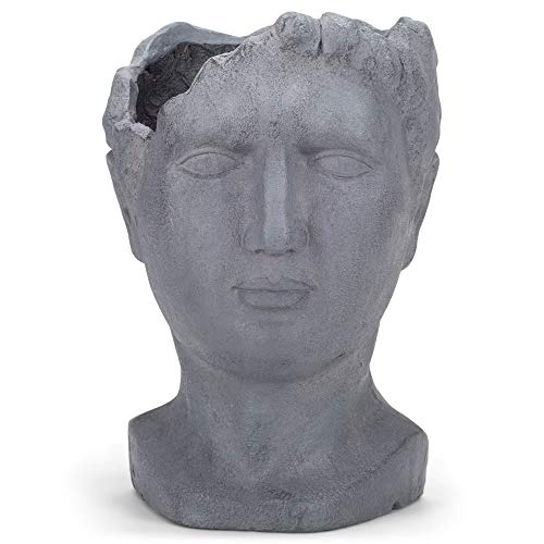 Stately Roman Head Soft Grey 14 Inches Polyresin Indoor or Outdoor Planter