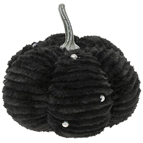 Boston International Fabric Pumpkin Autumn Fall Halloween Tabletop Decorations, 8 x 7-Inches, Eerie Black Pearl