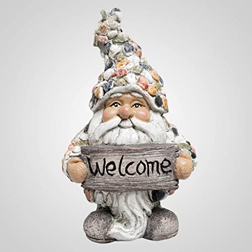 Lipco Polystone Pebble-Stone Garden Welcome Gnome Figurine, 7-inch Height, Outdoor Decoration