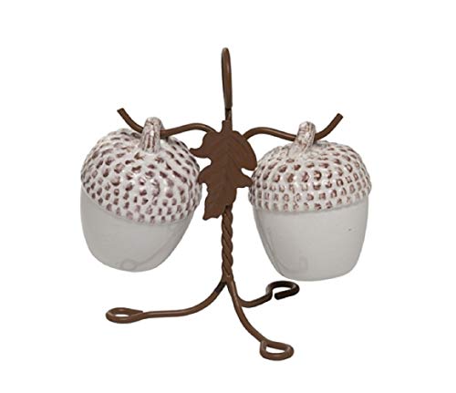 Transpac Acorn Glossy Cream 5 x 4 Dolomite and Iron Harvest Salt and Pepper Shaker Set