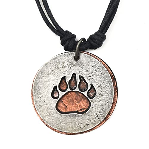 Anju Bear Paw Print Necklace for Men, 17-inch Length, Pewter