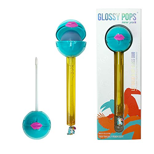 Glossy Pops Scented Clear Lip Balm & Clear Lip Gloss Combo | Novelty Collection (Toco Toucan - Peach Scent), 1 count