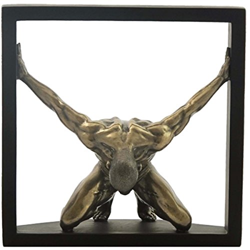 Unicorn Studio 8.13 Inch Nude Male Figurine Kneeling in Square Frame, Bronze Color