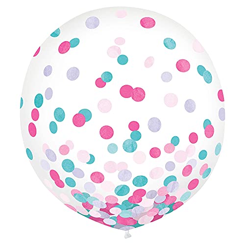 Amscan Latex Ccnfetti Balloons | Pink Lavender Teal - 24" | Pack of 2