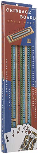 CHH 3 Color Track Cribbage Board with Storage Compartment, Multicolored