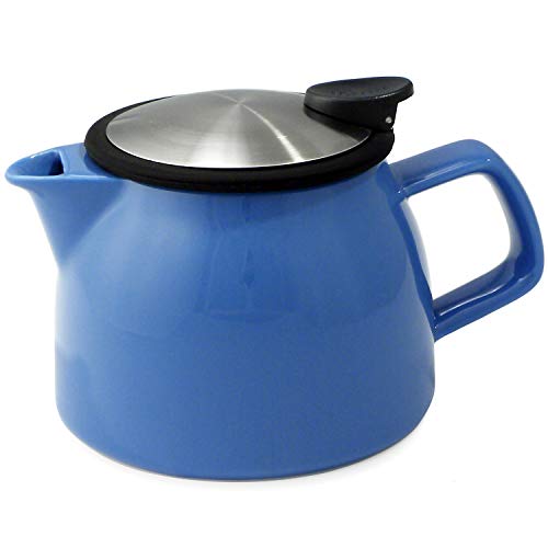 FORLIFE Bell Ceramic Teapot with Basket Infuser, 16-Ounce, Blue