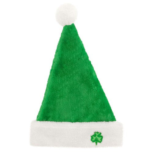 Kurt Adler 17" Plush Irish Santa Hat W/green Shamrock ON Plush Cuff.