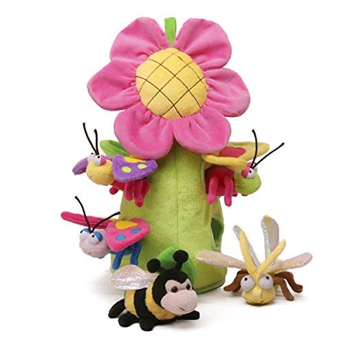 Unipak Plush Bug Flower House with Bugs - Five (5) Stuffed Animal Bugs and Butterflies in Play Flower Carrying House