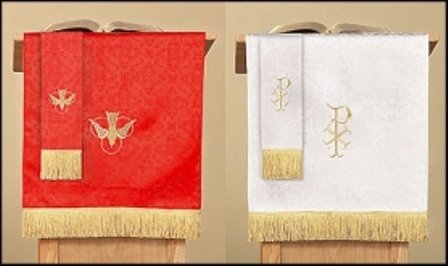 Reversible Jacquard  Red & White Pulpit Scarf with Dove