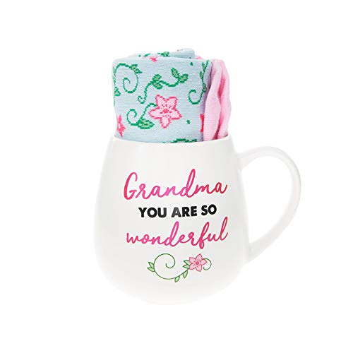 Pavilion Gift Company 71310 Grandma You Are So Wonderful Flower Socks & 15.5 Oz Coffee Cup Mug Gift Set, White
