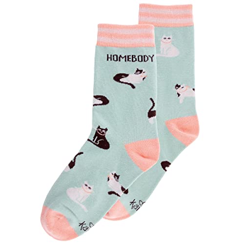Karma Cat Crew Socks - Cute and Funny Socks for Women - Bright and Colorful Designs - One Size Fits Most - Cat, Cat Green (KA2008)