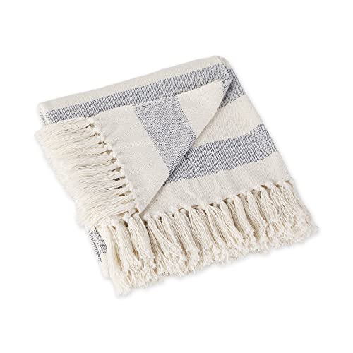 DII Design Rustic Farmhouse Cotton Cabana Striped Blanket Throw with Fringe For Chair, Couch, Picnic, Camping, Beach, & Everyday Use, 50 x 60" - Cabana Striped French Blue