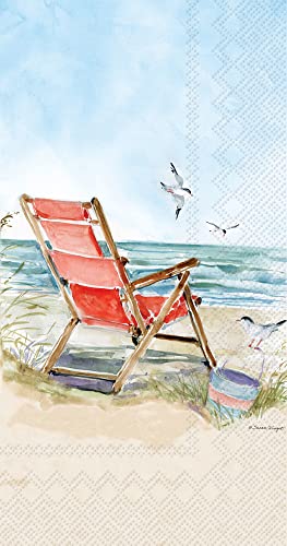 Boston International IHR Ideal Home Range 3-Ply Paper Napkins Coastal Nautical Beach Designs, 16-Count Guest Size, Beach Chairs