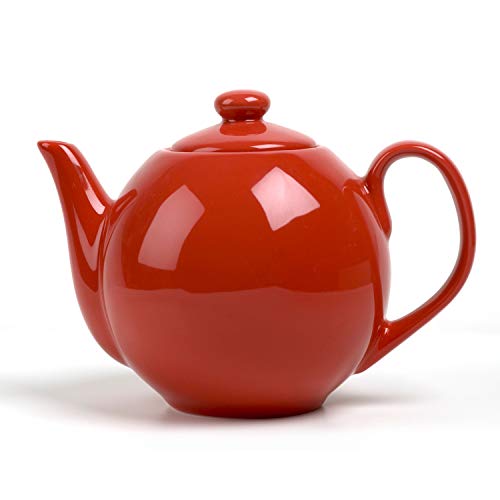 OmniWare Teaz Red Stoneware Lillkin 40 Ounce Teapot with Stainless Steel Mesh Infuser