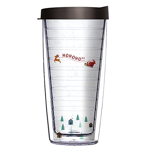 Comfy Hour Christmas Sleigh and Village View Design 16 oz Clear Tumbler with Black Lid