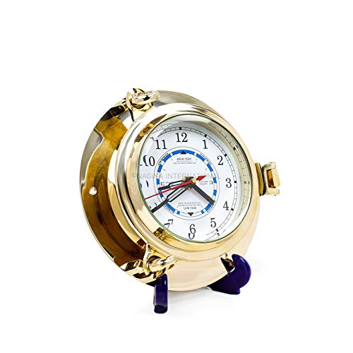 Nagina International 9" Solid Brass Porthole Time and Tide Clock