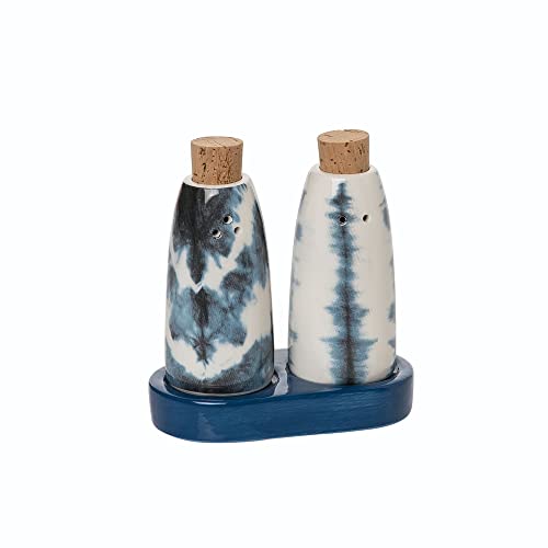 Transpac L0079 Shibori Salt and Pepper, Set of 3, 4.20-inch Length, Dolomite and Cork