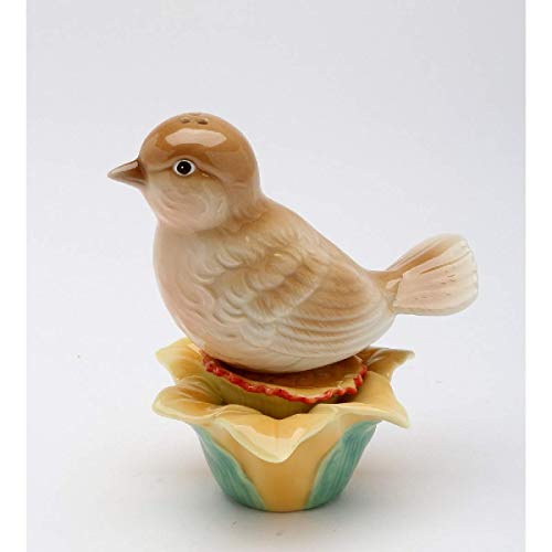 Cosmos Gifts Cosmos 20742 4-1/4" High Robin with Narcissus Flower Ceramic Salt and Pepper Set, Multicolor