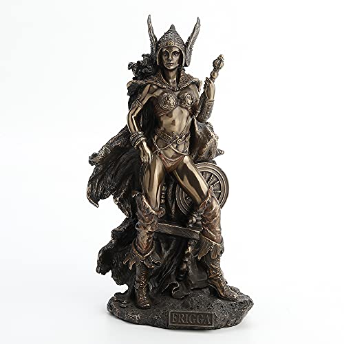 Unicorn Studio Zeckos Resin Statues Frigga Norse Goddess of Love Marriage and Destiny Standing Near Spindle Statue 5.5 X 10 X 4 Inches Bronze Model 
