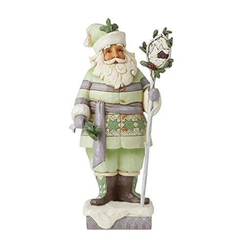 Enesco Jim Shore Heartwood Creek White Woodland Santa with Staff, Figurine, 9.65 inch-Height
