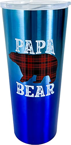 Spoontiques - Papa Bear Stainless Travel Mug - Insulated Travel Mugs - Stainless Steel Drink Cup‚ÄØwith Travel Lid and Sliding Lock - Holds Hot and Cold Beverages
