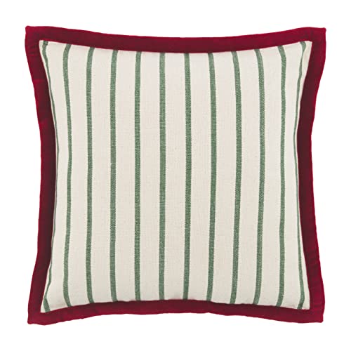 Mud Pie Striped Velvet Pillow, 18" x 18", Green 133 Count