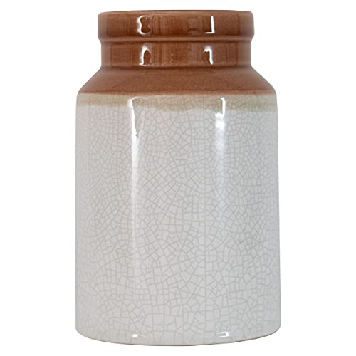 Foreside Home & Garden White and Brown Crackle Glazed Ceramic Vase